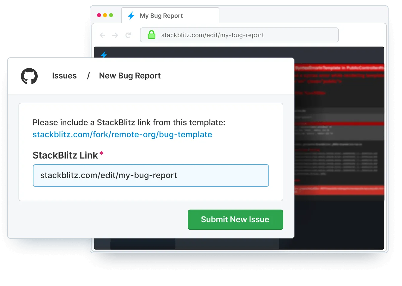 Create instant bug report dev environments with StackBlitz